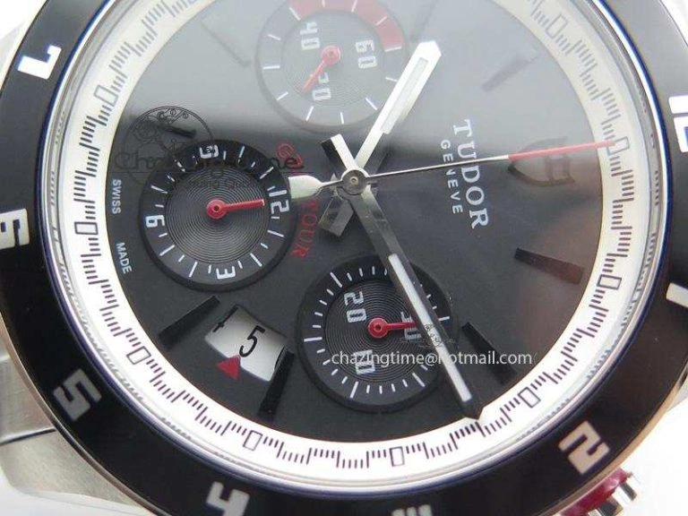 Upgraded GranTour Chronograph SS Black Dial On SS Bracelet A 9789