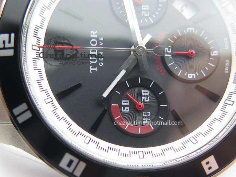 Upgraded GranTour Chronograph SS Black Dial On SS Bracelet A 9789