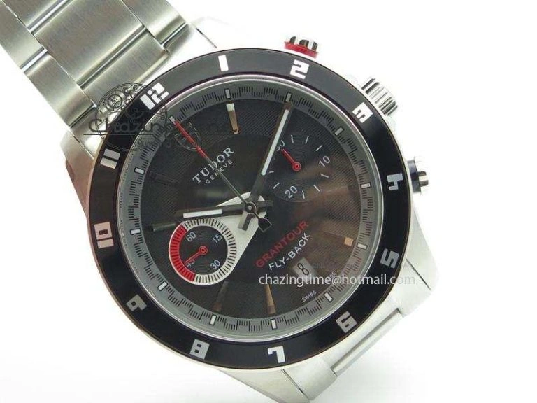TopPick GranTour Flyback SS Black Dial On SS Bracelet A 9794