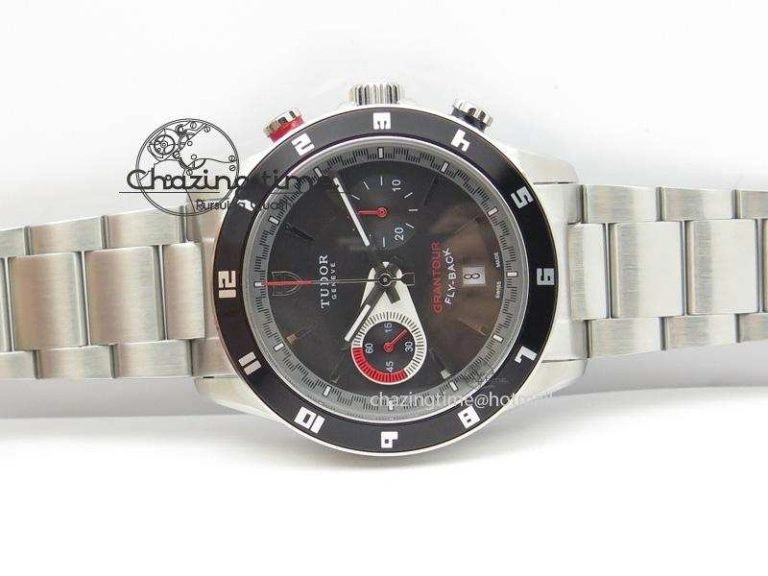 TopPick GranTour Flyback SS Black Dial On SS Bracelet A 9794