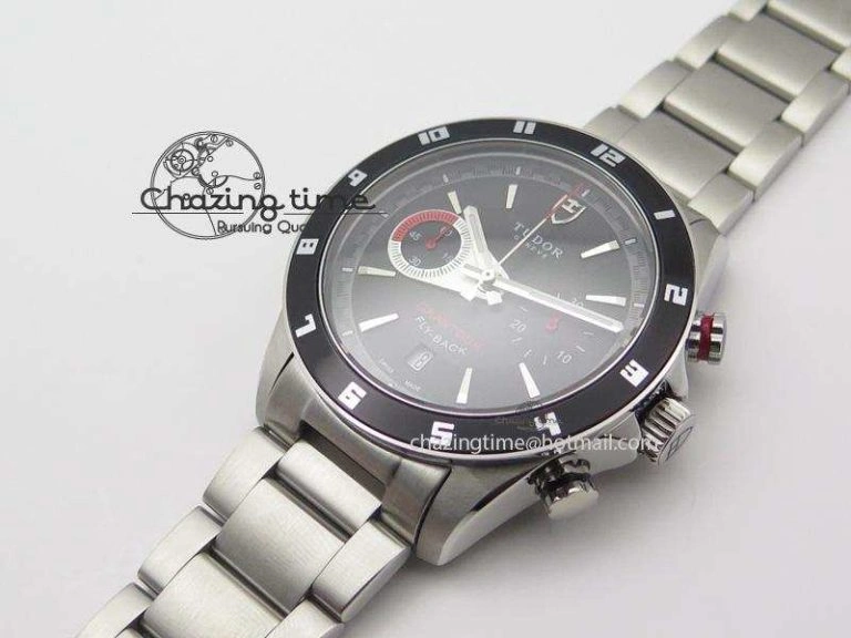 TopPick GranTour Flyback SS Black Dial On SS Bracelet A 9794