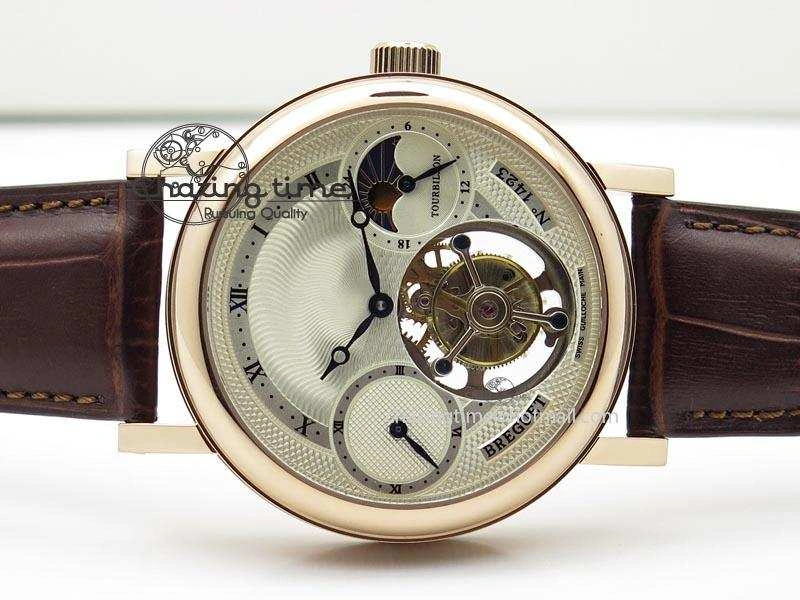 Popular Grand Complication Moon Phase Tourbillon RG White Dial On Brown Leather Strap 5376
