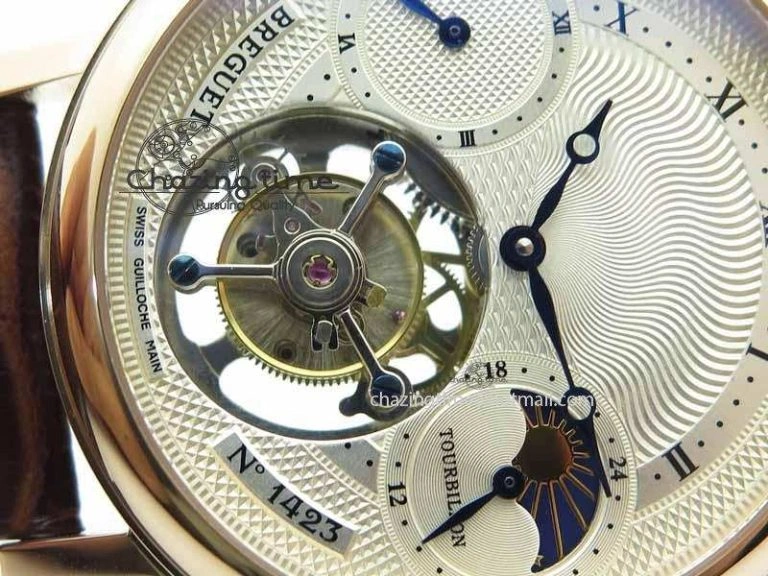 Popular Grand Complication Moon Phase Tourbillon RG White Dial On Brown Leather Strap 5376