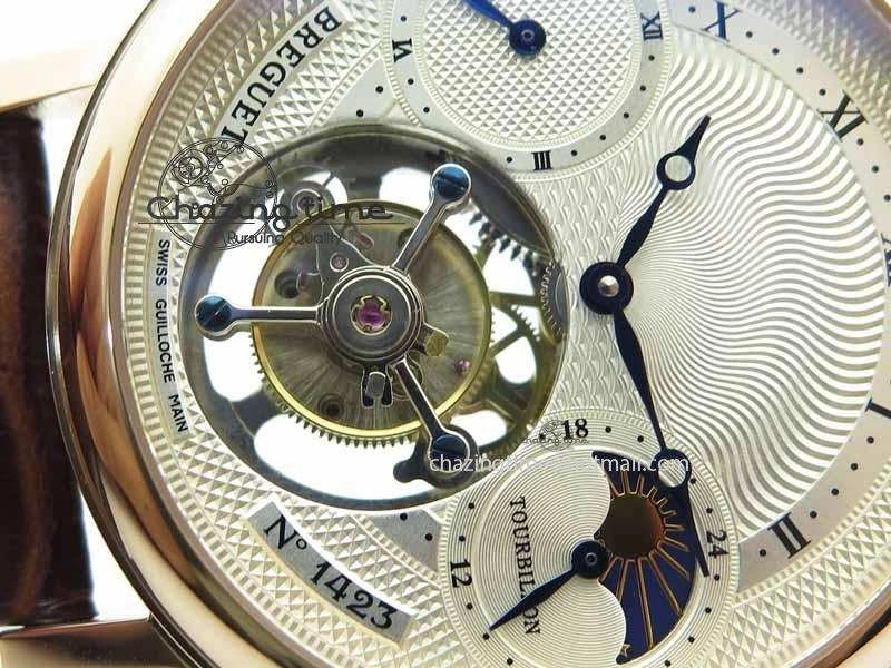 Popular Grand Complication Moon Phase Tourbillon RG White Dial On Brown Leather Strap 5376