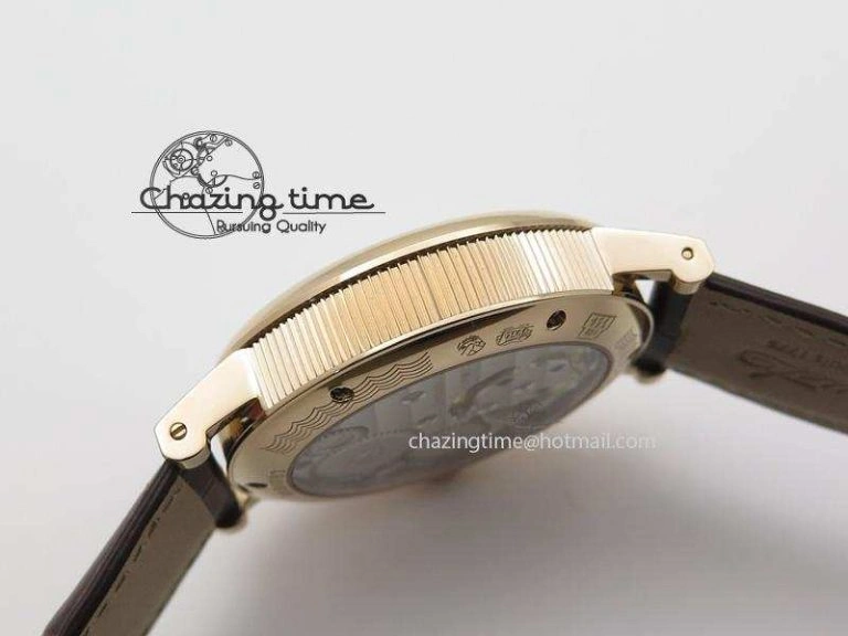 Popular Grand Complication Moon Phase Tourbillon RG White Dial On Brown Leather Strap 5376
