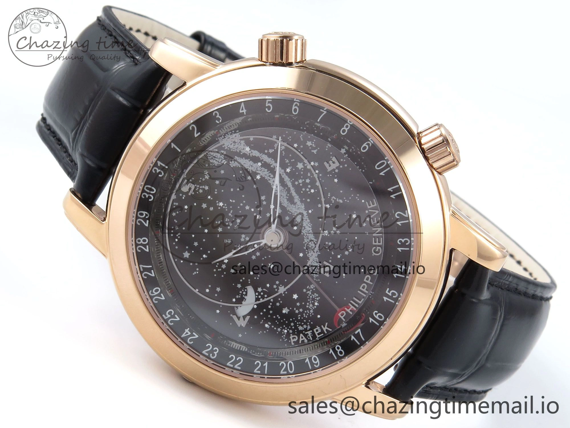 Grand Complications 6102G Moon RG YLF Black Dial on Black Leather Strap A Reliable 8650
