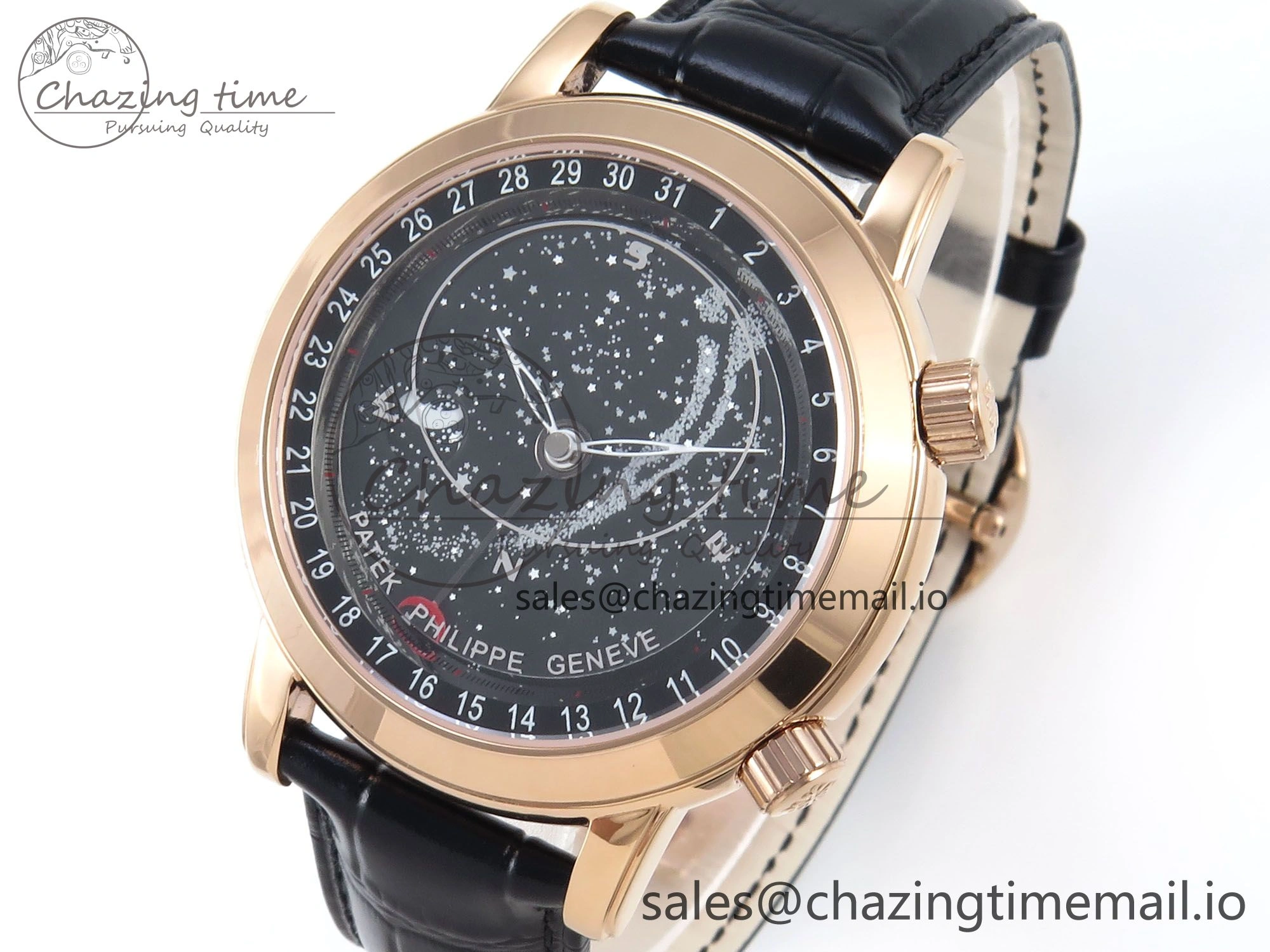 Grand Complications 6102G Moon RG YLF Black Dial on Black Leather Strap A Reliable 8650