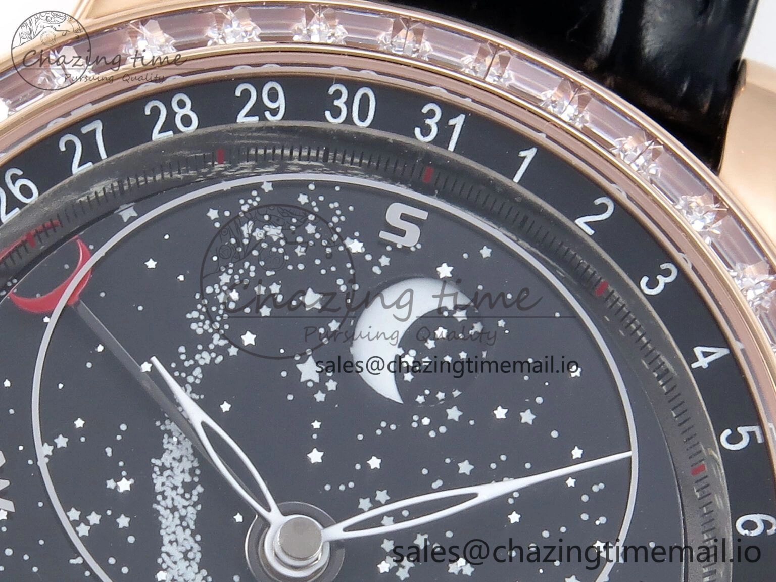 Breathable Grand Complications 6102G Moon YLF RG Black Dial Crystal Bezel on Black Leather Strap A 8648