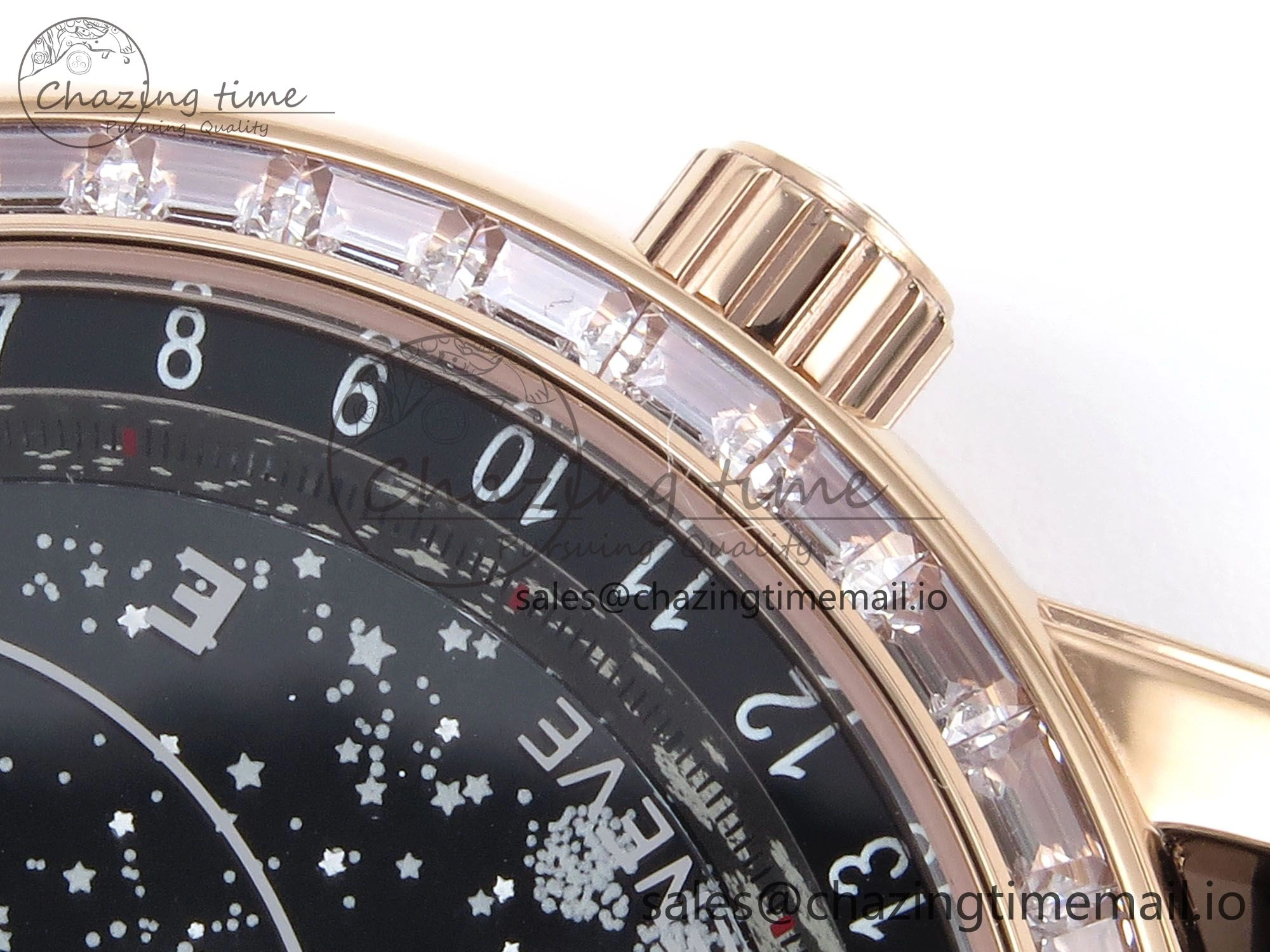 Breathable Grand Complications 6102G Moon YLF RG Black Dial Crystal Bezel on Black Leather Strap A 8648
