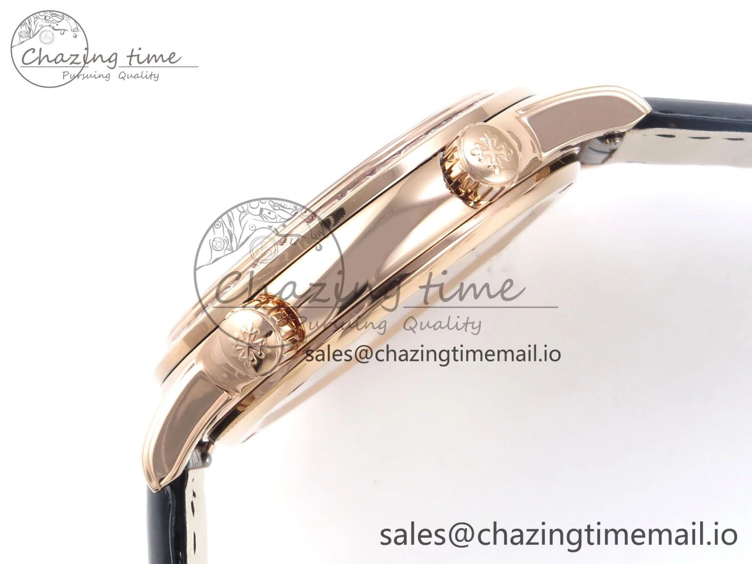 Breathable Grand Complications 6102G Moon YLF RG Black Dial Crystal Bezel on Black Leather Strap A 8648