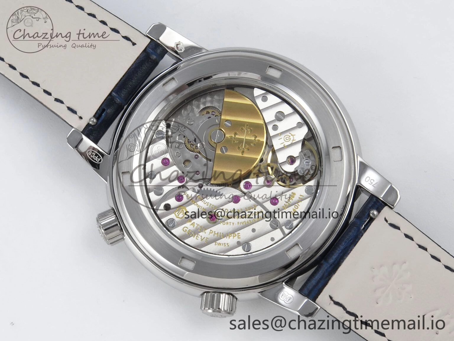 Grand Complications 6102G Moon YLF SS Blue Dial Crystal Bezel on Blue Leather Strap A Sporty 8647