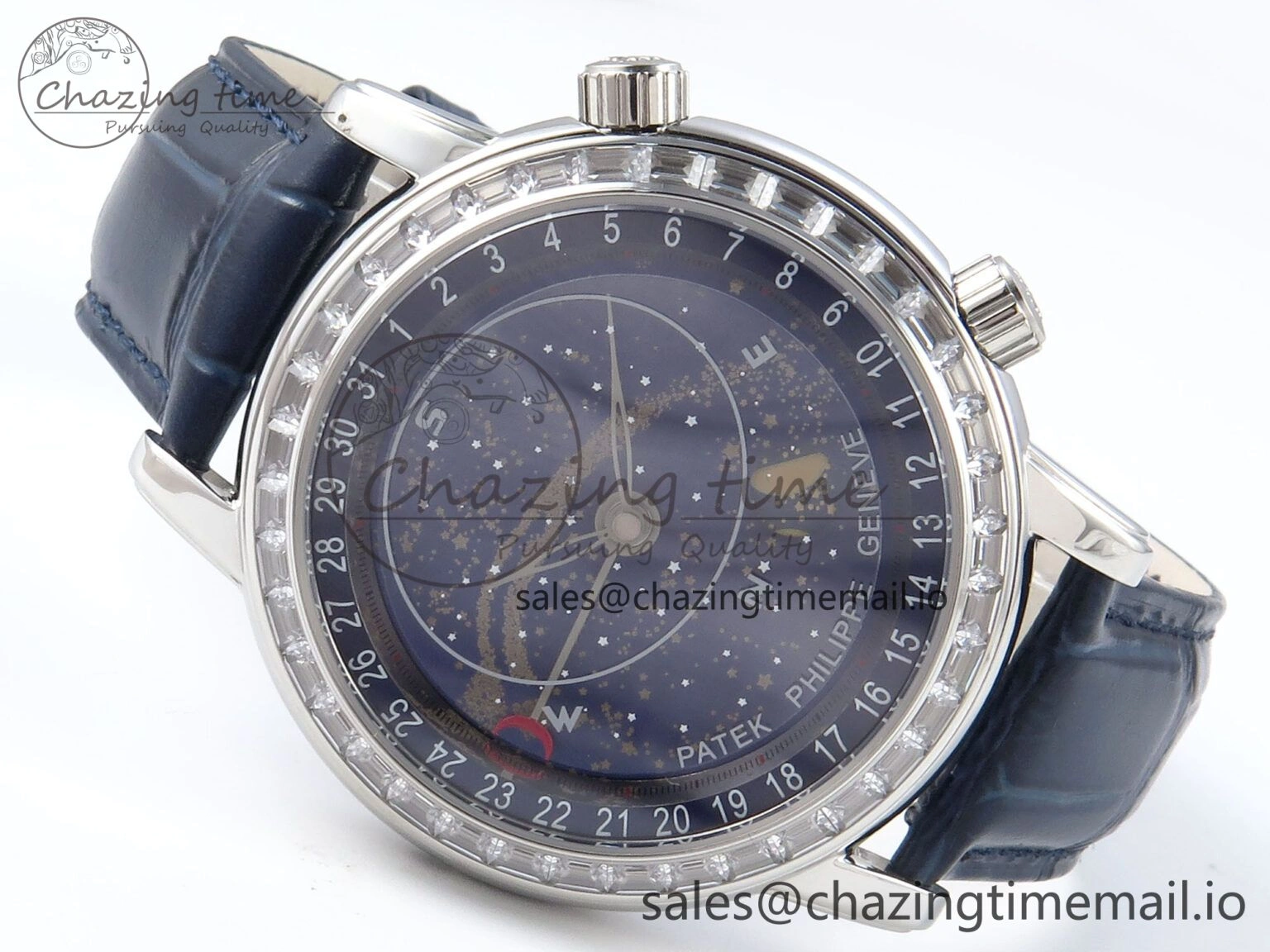 Grand Complications 6102G Moon YLF SS Blue Dial Crystal Bezel on Blue Leather Strap A Sporty 8647