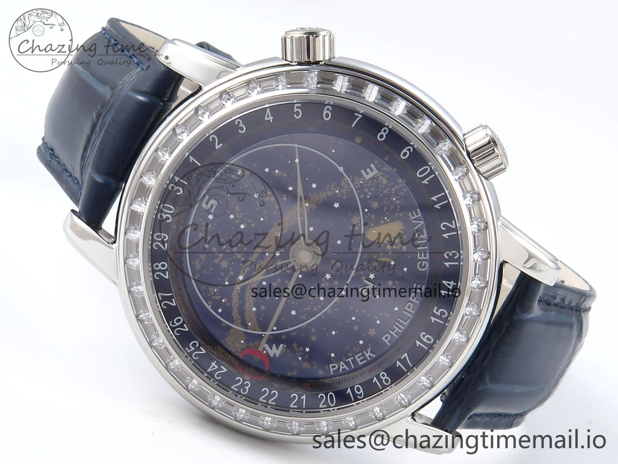 Grand Complications 6102G Moon YLF SS Blue Dial Crystal Bezel on Blue Leather Strap A Sporty 8647
