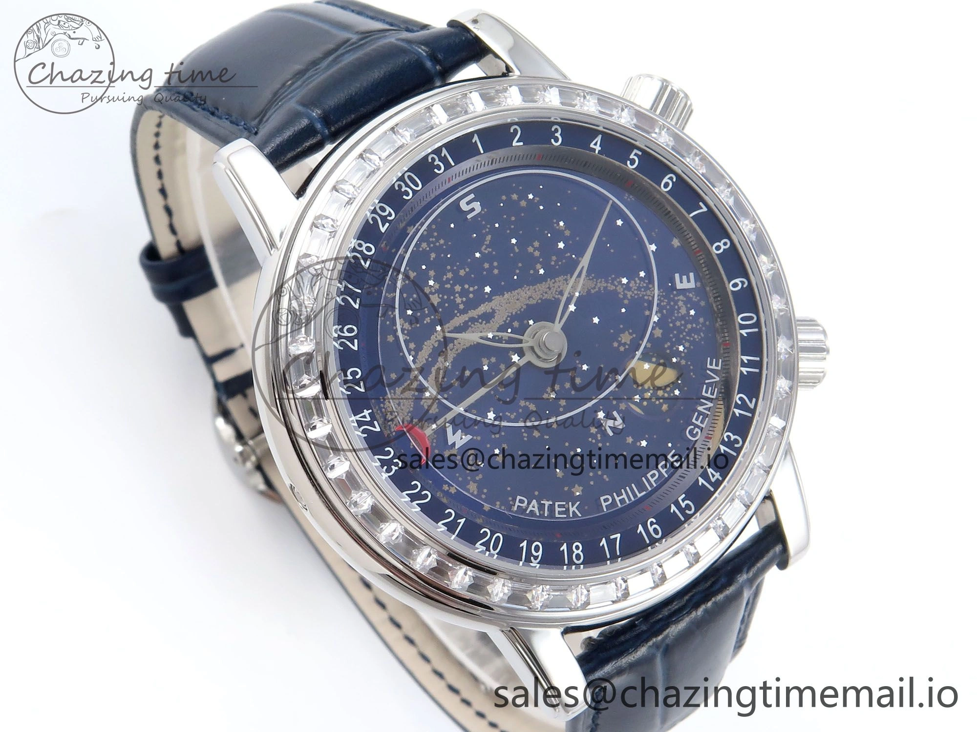 Grand Complications 6102G Moon YLF SS Blue Dial Crystal Bezel on Blue Leather Strap A Sporty 8647