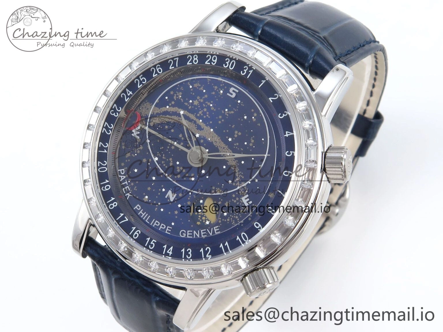 Grand Complications 6102G Moon YLF SS Blue Dial Crystal Bezel on Blue Leather Strap A Sporty 8647