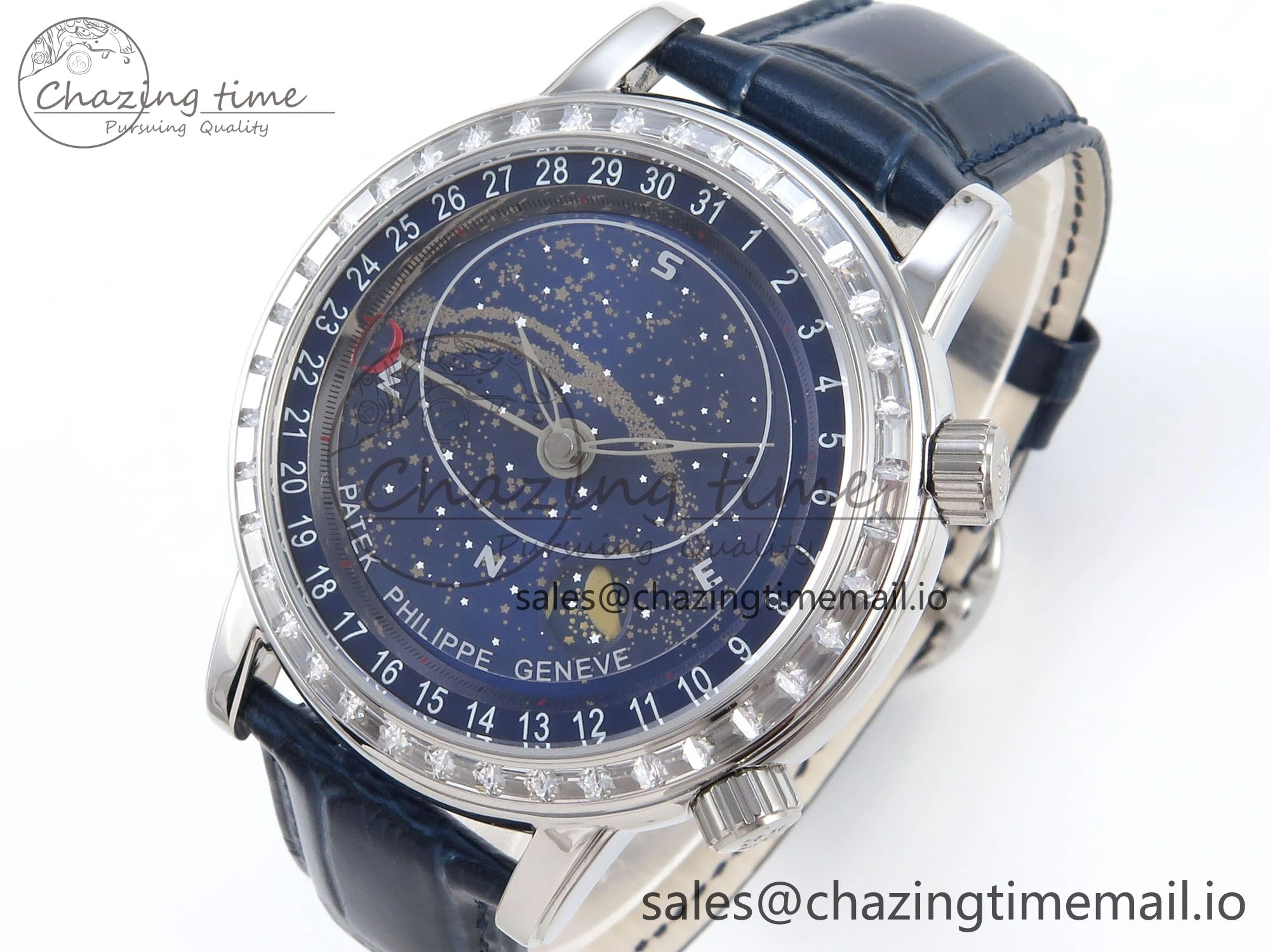 Grand Complications 6102G Moon YLF SS Blue Dial Crystal Bezel on Blue Leather Strap A Sporty 8647