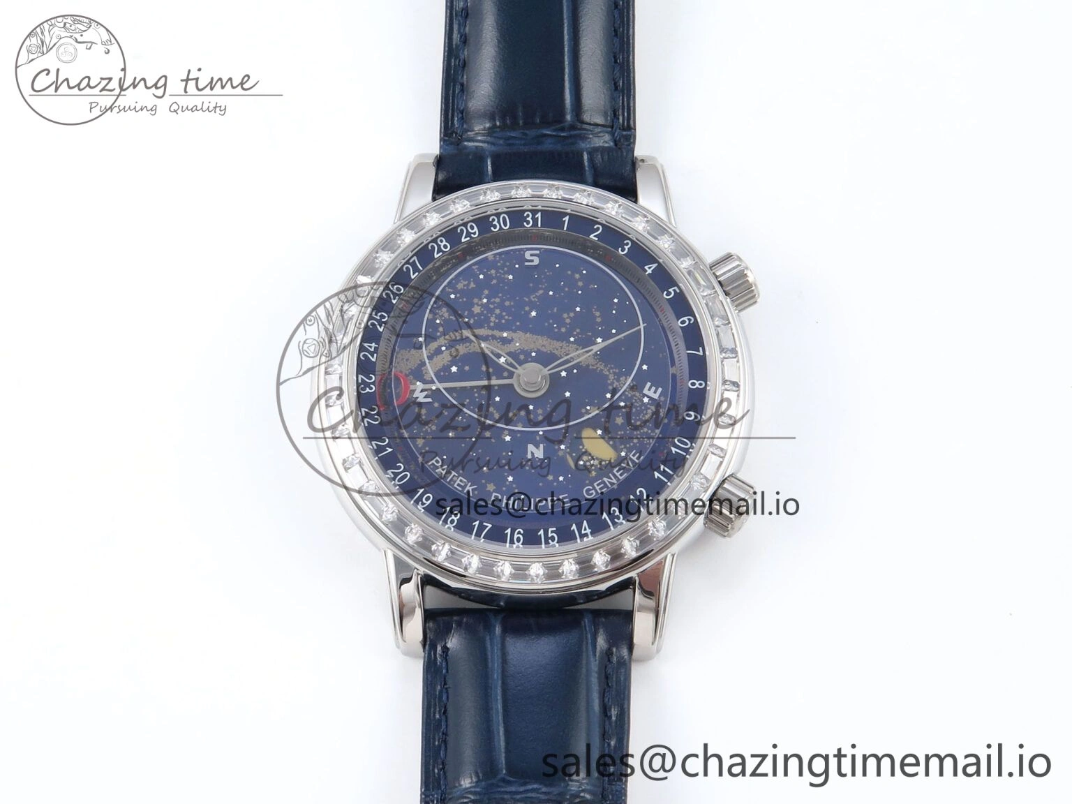 Grand Complications 6102G Moon YLF SS Blue Dial Crystal Bezel on Blue Leather Strap A Sporty 8647