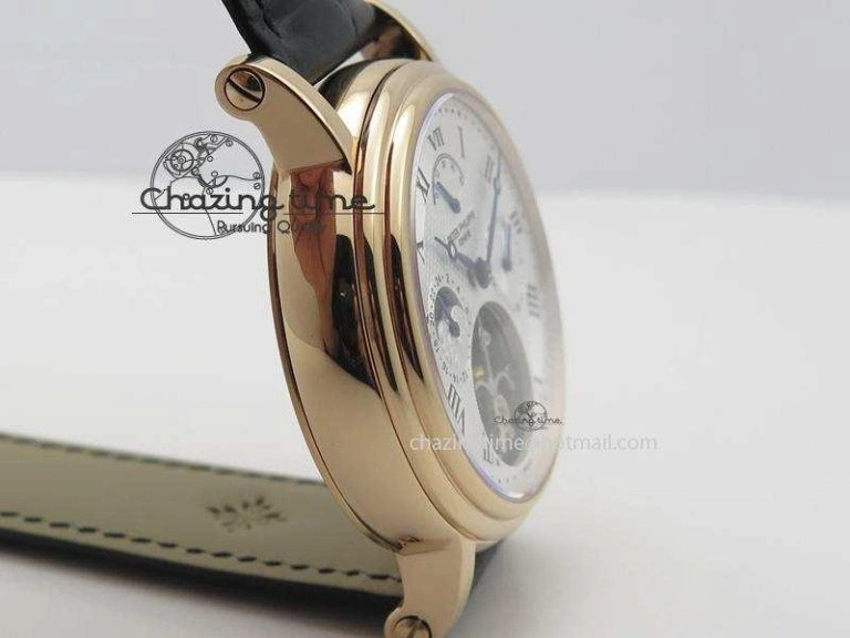 HighQuality Grand Complications AXF Best Edition RG White Dial Moonphase (Left) On Black Leather Strap 9093