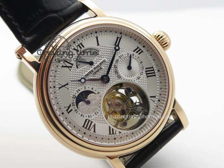 HighQuality Grand Complications AXF Best Edition RG White Dial Moonphase (Left) On Black Leather Strap 9093