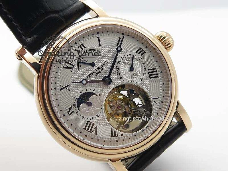 HighQuality Grand Complications AXF Best Edition RG White Dial Moonphase (Left) On Black Leather Strap 9093