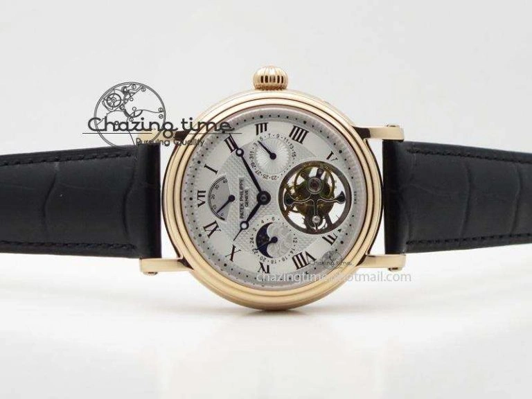 HighQuality Grand Complications AXF Best Edition RG White Dial Moonphase (Left) On Black Leather Strap 9093