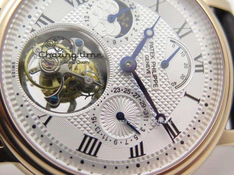HighQuality Grand Complications AXF Best Edition RG White Dial Moonphase (Left) On Black Leather Strap 9093
