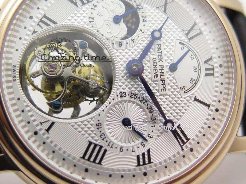 HighQuality Grand Complications AXF Best Edition RG White Dial Moonphase (Left) On Black Leather Strap 9093