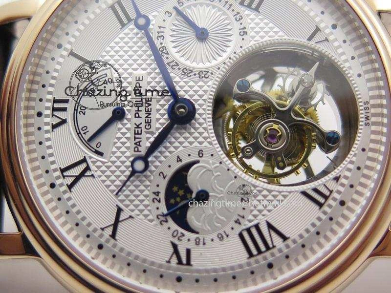 HighQuality Grand Complications AXF Best Edition RG White Dial Moonphase (Left) On Black Leather Strap 9093
