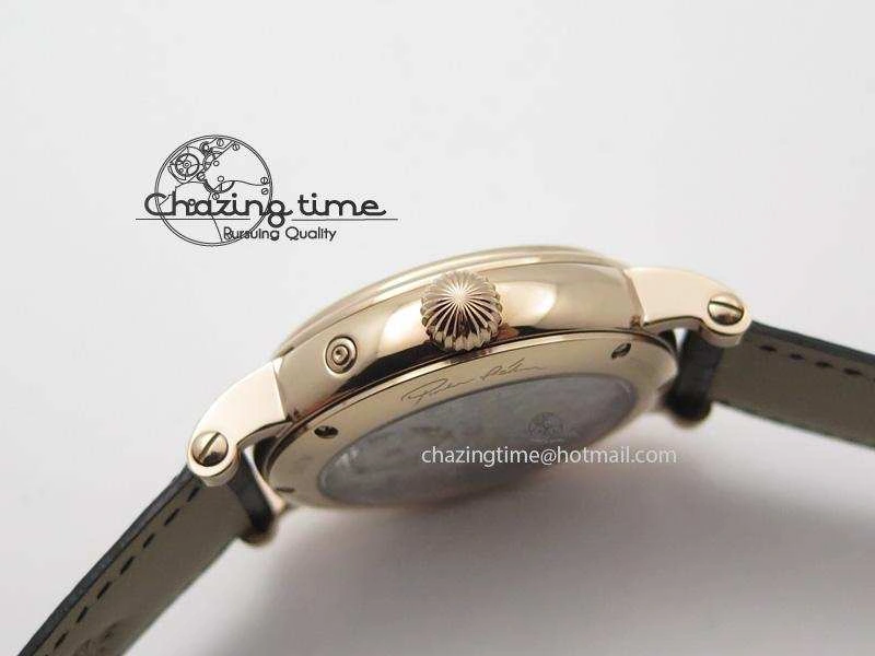 HighQuality Grand Complications AXF Best Edition RG White Dial Moonphase (Left) On Black Leather Strap 9093