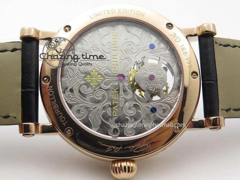 HighQuality Grand Complications AXF Best Edition RG White Dial Moonphase (Left) On Black Leather Strap 9093