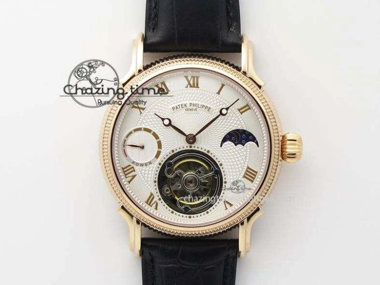 Stylish Grand Complications AXF Best Edition RG White Dial On Black Leather Strap 9095