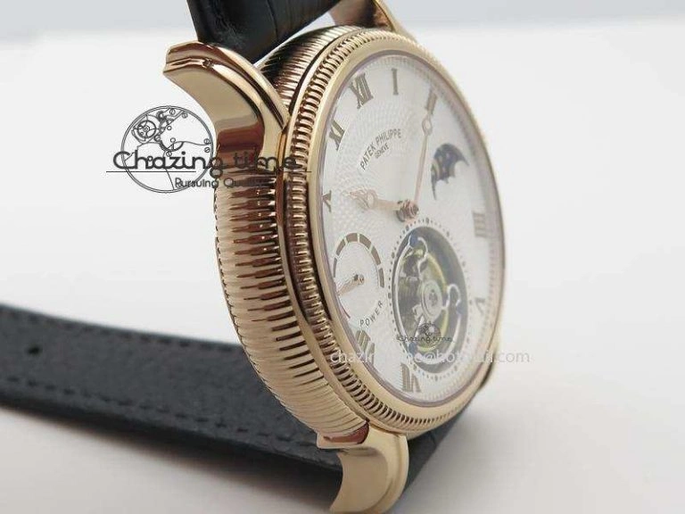 Stylish Grand Complications AXF Best Edition RG White Dial On Black Leather Strap 9095