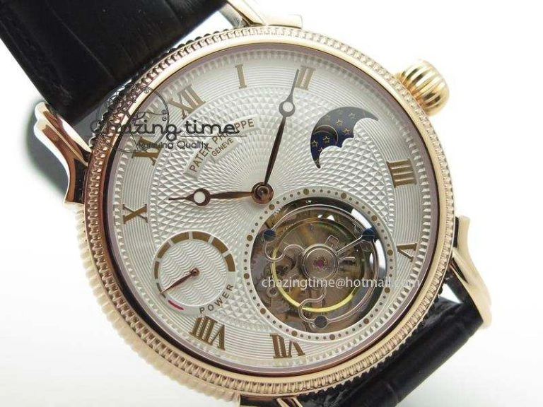 Stylish Grand Complications AXF Best Edition RG White Dial On Black Leather Strap 9095