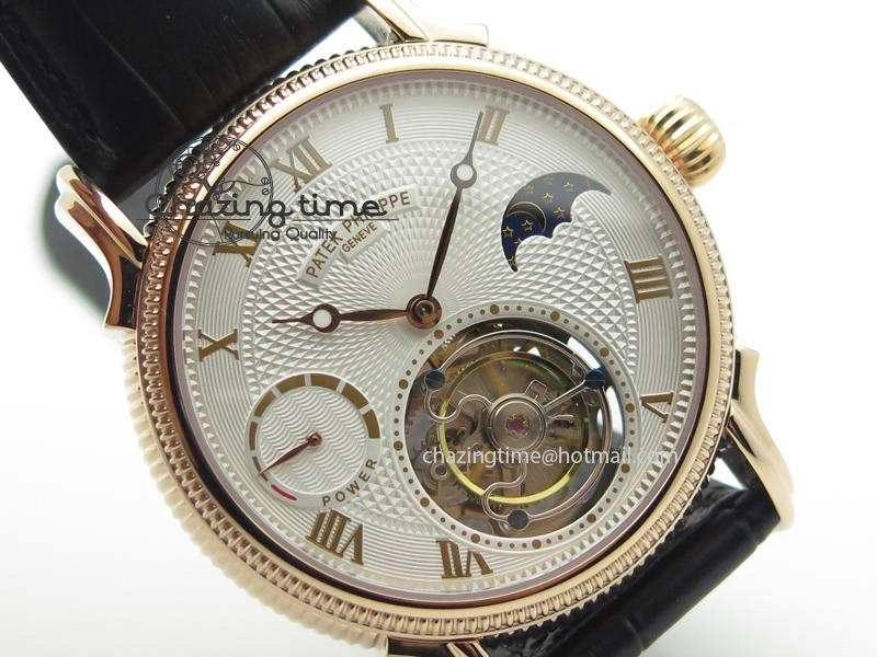 Stylish Grand Complications AXF Best Edition RG White Dial On Black Leather Strap 9095