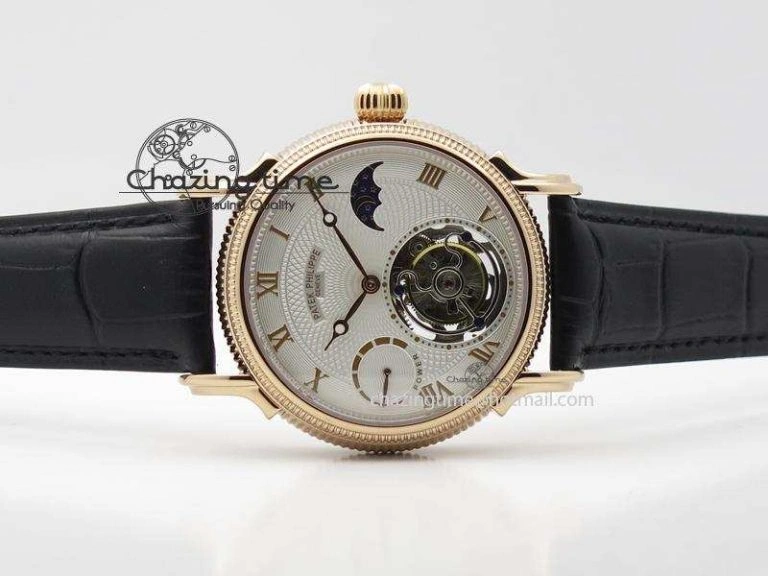 Stylish Grand Complications AXF Best Edition RG White Dial On Black Leather Strap 9095
