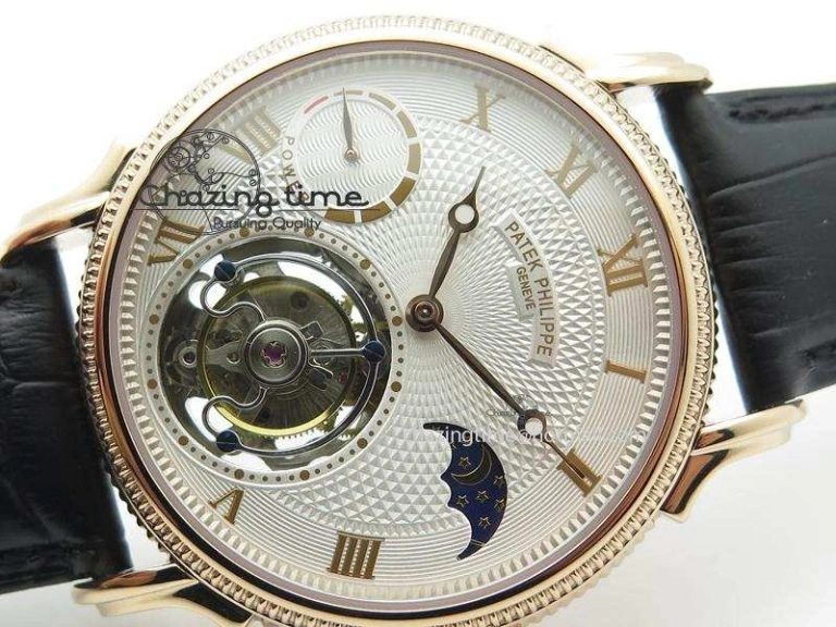 Stylish Grand Complications AXF Best Edition RG White Dial On Black Leather Strap 9095