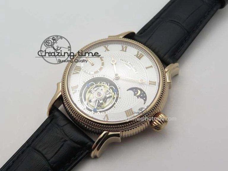 Stylish Grand Complications AXF Best Edition RG White Dial On Black Leather Strap 9095
