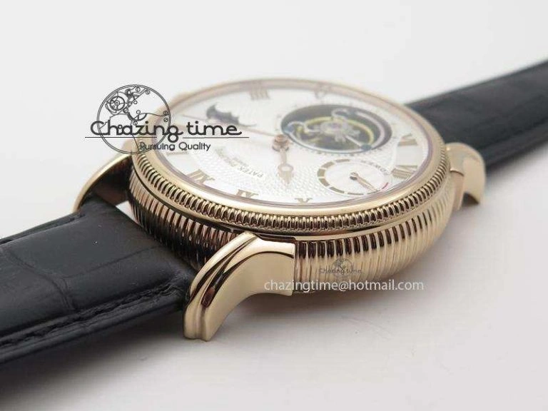 Stylish Grand Complications AXF Best Edition RG White Dial On Black Leather Strap 9095
