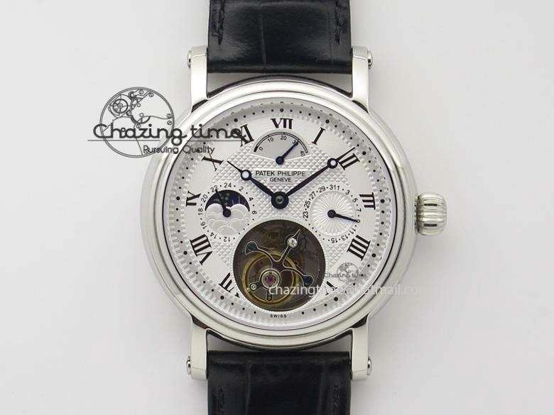 Versatile Grand Complications AXF Best Edition SS White Dial Moonphase (Left) On Black Leather Strap 9094
