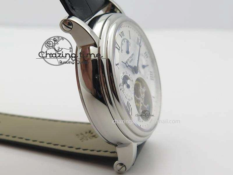 Versatile Grand Complications AXF Best Edition SS White Dial Moonphase (Left) On Black Leather Strap 9094