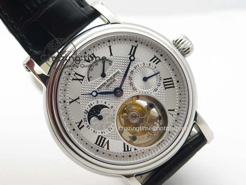 Versatile Grand Complications AXF Best Edition SS White Dial Moonphase (Left) On Black Leather Strap 9094