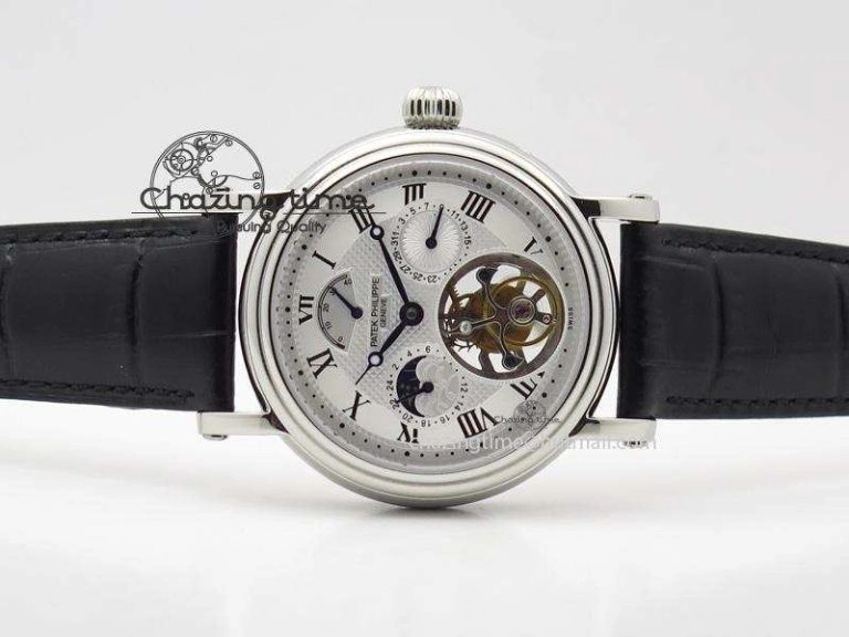 Versatile Grand Complications AXF Best Edition SS White Dial Moonphase (Left) On Black Leather Strap 9094
