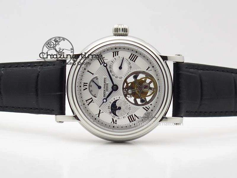 Versatile Grand Complications AXF Best Edition SS White Dial Moonphase (Left) On Black Leather Strap 9094