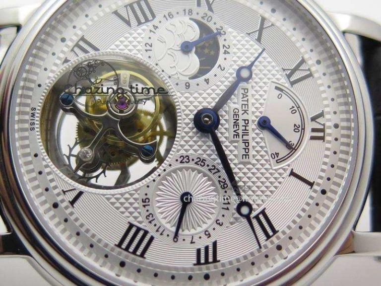Versatile Grand Complications AXF Best Edition SS White Dial Moonphase (Left) On Black Leather Strap 9094