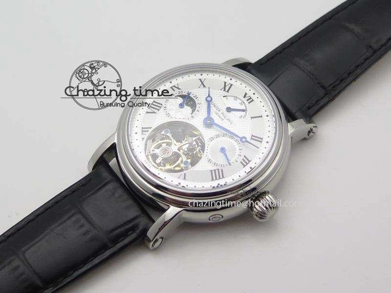 Versatile Grand Complications AXF Best Edition SS White Dial Moonphase (Left) On Black Leather Strap 9094