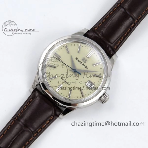 Grand Seiko Elegance GMT SS GSF 1:1 Best Edition Cream Dial on Brown Leather Strap NH WrinkleFree 6666