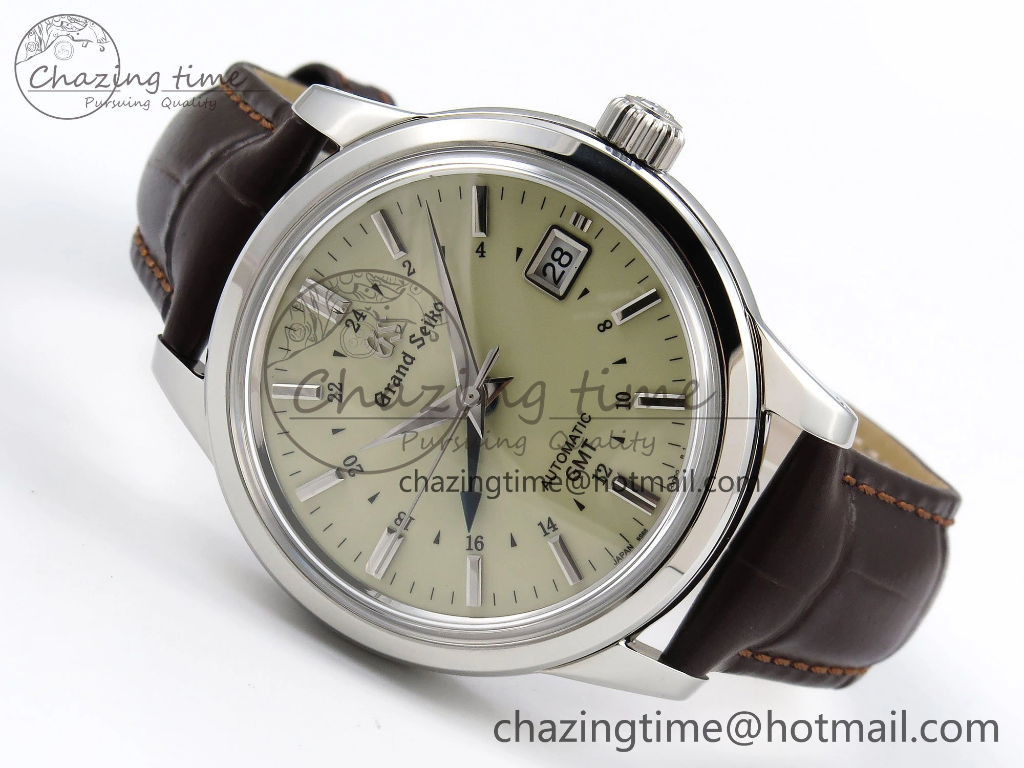 Grand Seiko Elegance GMT SS GSF 1:1 Best Edition Cream Dial on Brown Leather Strap NH WrinkleFree 6666