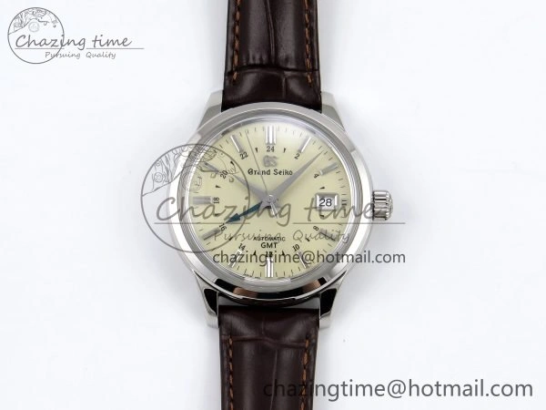 Grand Seiko Elegance GMT SS GSF 1:1 Best Edition Cream Dial on Brown Leather Strap NH WrinkleFree 6666