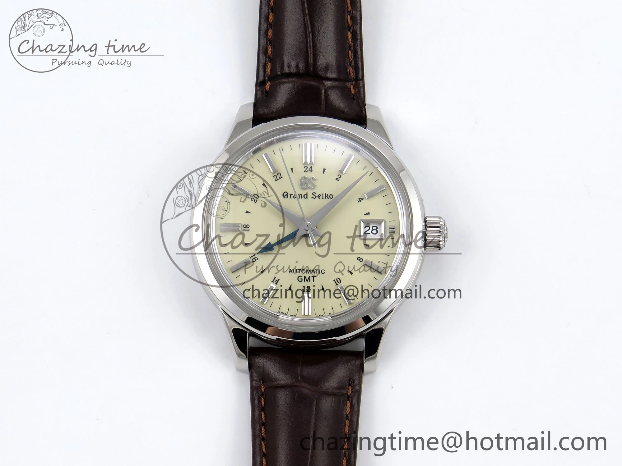 Grand Seiko Elegance GMT SS GSF 1:1 Best Edition Cream Dial on Brown Leather Strap NH WrinkleFree 6666