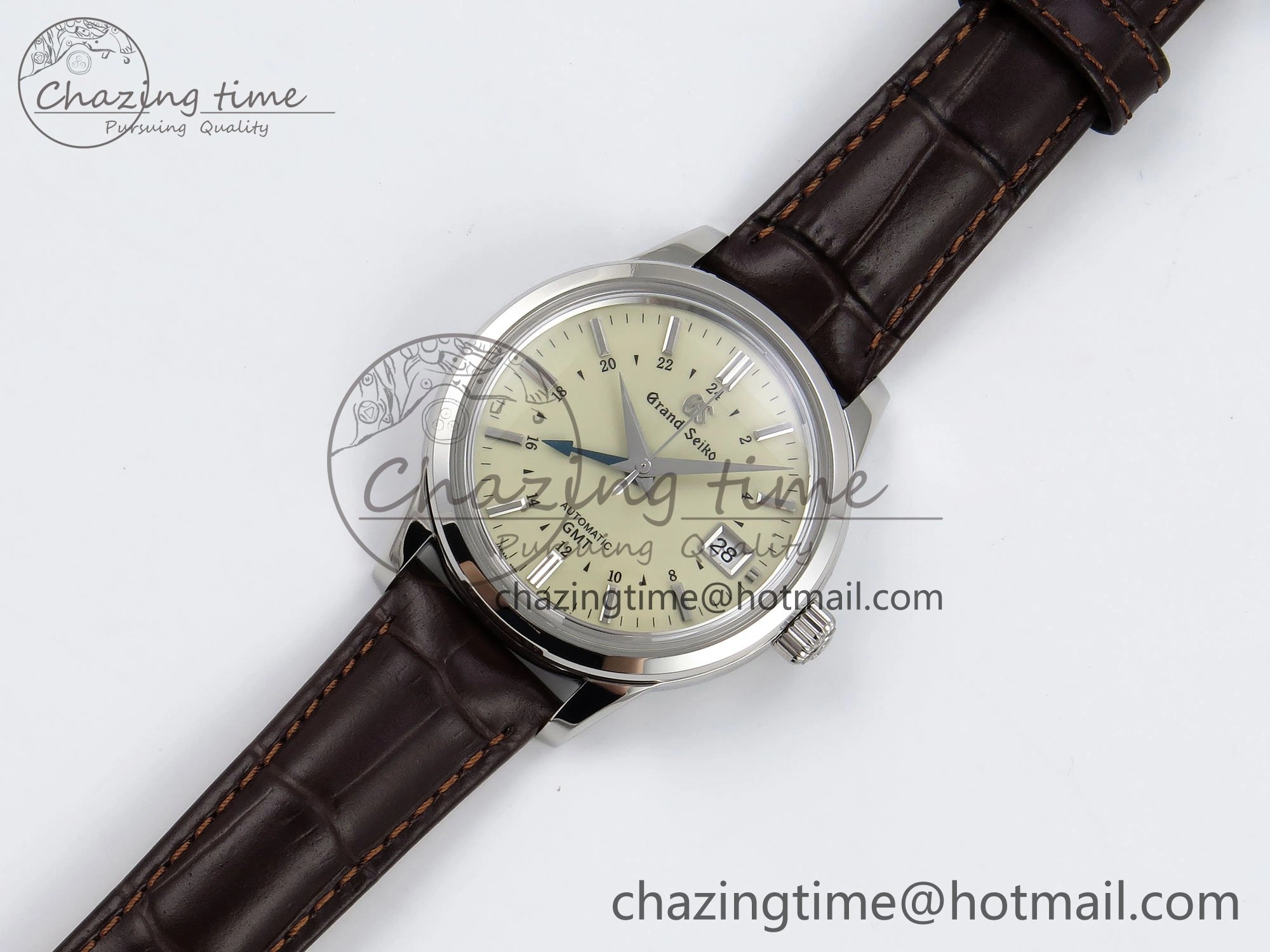Grand Seiko Elegance GMT SS GSF 1:1 Best Edition Cream Dial on Brown Leather Strap NH WrinkleFree 6666